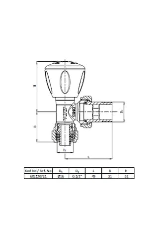Eca Rv3 Köşe Radyatör Vanası - Pex - 1/2 x 16 Mm