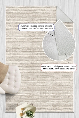 Modern Hasır Dokulu Minimalist Bej Krem Dijital Baskılı Yıkanabilir Kaymaz Taban Salon Halısı Yolluk Çok Renkli