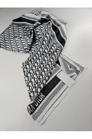 Miorel Scarfs Yeni Sezon Harf Desen Cd Vual İpek Şal Fular Silk Scarfs Shawl Hijab Siyah