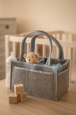 Anne Bebek Kalın Keçe Bakım Çantası Yenidoğan Için Organizer Düzenleyici Çok Amaçlı Gri Mavi Overlok Detay