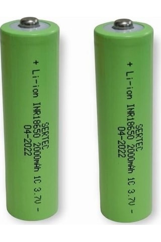 Sertec 18650 3.7V 2000 mAh 1C Li-ion Başlıklı Şarj Edilebilir Pil 2'li