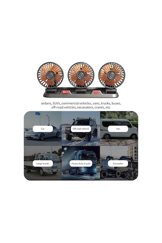 Springsun 3 Başlıklı Araç İçi Usb Fan: Güçlü Rüzgar, Düşük Ses, 360 Ayarlanabilir, Gizli Koku Kutusu, Park Kartı Dahil