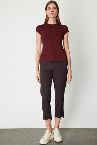 On Kadın Sıfır Yaka Ay Kol Basic Bluz 61302 Bordo Bordo