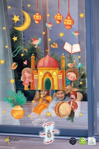 Ramazan-ı Şerif Sticker Seti Suluboya Tonlarında Özel Tasarım Çocuk Bebek Odası Cami Ve Çocuk Stick Dijital Baskı