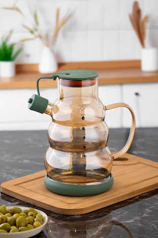 Porsima 3617 Kapaklı Borosilikat Cam Yağlık Sirkelik Yağdanlık 1000ml Yeşil Yeşil