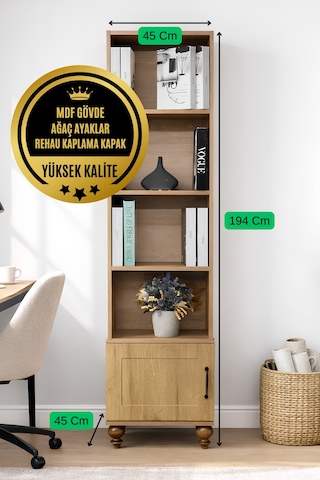 Alin Wood Komodin Ve Kitaplık Set Mdf Riviera Renk Gürgen Ağacı Ayaklar Diğer