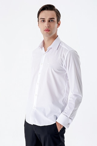 İmza Beyaz Uzun Kollu Sert Yaka Cepsiz Pamuklu Basic Slim Fit Dar Kesim Gömlek 1004240059-beyaz Beyaz