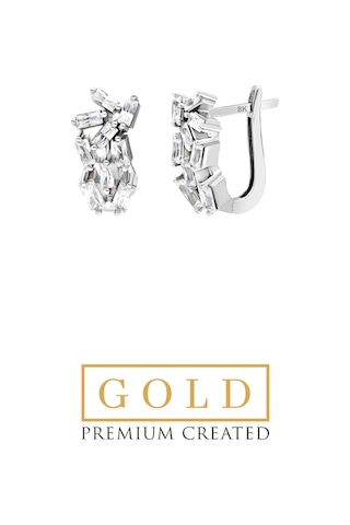 Beyaz Altın Sertifikalı Premium Created Baget Taşlı Küpe Beyaz Altın