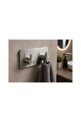 Dikdörtgen İkili Modern Banyo Askılık 96 Mm Paslanmaz Çelik Delmeden Yapışkan Montaj Inox