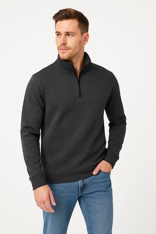 Epilons Zenda1125 Erkek Dik Yaka Sweatshirt Dik Yaka Yarım Fermuarlı 3 İplik Şardonlu Pamuk Kumaş - Antrasit Zenda478