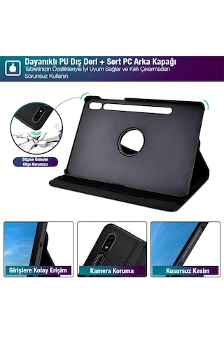 SM Galaxy Uyumlu Tab S7 2020 12.4 360 Derece Döner Standlı Kılıf