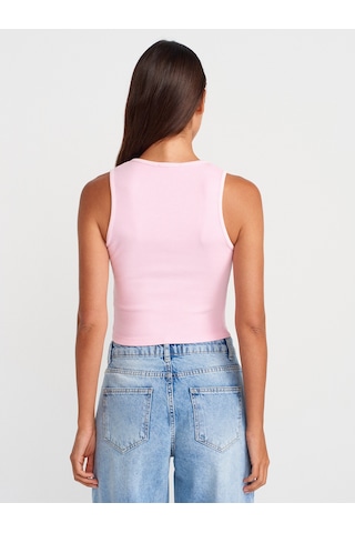 Dilvin 21005 Yıkama Efetkli Crop Top-pembe Pembe