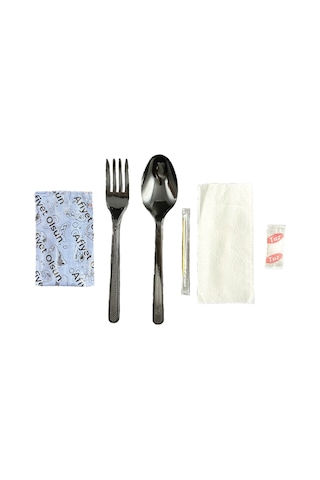 Kullan At Yemek Seti 6'lı Çatal , Kaşık , Kürdan , Peçete , Islak Mendil , Tuz 100 Adet