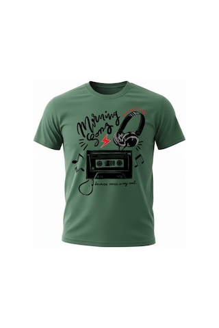 Urbantrendstore Unisex Müzik Temalı Oversize Fit Rahat Geniş Salaş T-shirt Günlük Tişört Yeşil