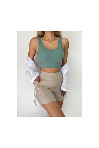 Winmoda34 Boxer Tayt Bisikletci Tayt Şort Tayt Tenis Taytı Yandan Cepli Kısa Tayt Bej
