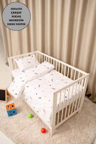 Bebek Nevresim Takımı Fermuarlı 95x145 CM Mavi Yıldız