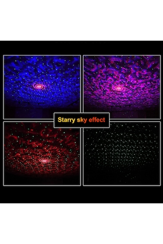Vkemall Led Işıklı Güneş Sistemi Projeksiyonu, Çocuklar İçin Renkli Yıldız Ve Su Desenli 8w Usb Işık, Müzik Fonksiyonlu Siyah Ambient Lambası
