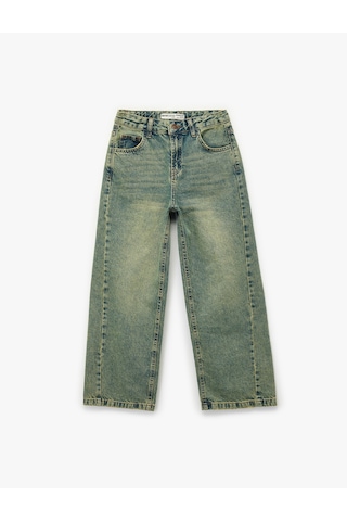 Koton Pamuklu Cepli Rahat Kalıp Yıkamalı Denim Pantolon - Wide Leg Jeans Orta İndigo 6wkb40041td Indigo