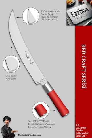 Lazbisa MFT-127 Red Craft Serisi Mutfak Şef Bıçak Seti Et Tavuk Balık Bıçağı Günlük Kullanım