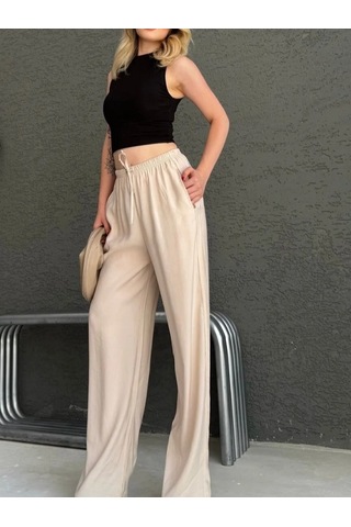 Mirve Butik Tensel Kumaş, Rahat Kesim Palazzo Pantolon Bej
