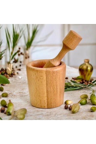 Kaf Ahşap Kayın Havan / Defne