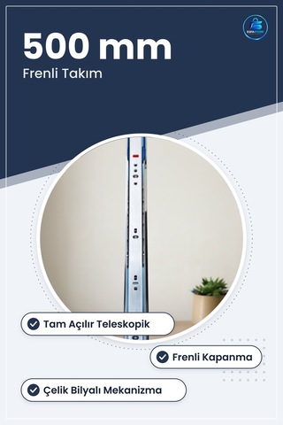 Teleskopik Bilyalı Çekmece Rayı 43x500 Mm Frenli Takım Çelik Mobi Çok Renkli