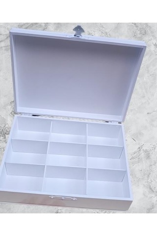 Hobi Adn Dekoratif Makyaj Kutusu Bölmeli Klipsli Parlak Beyaz Model El Yapım