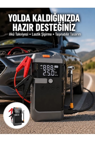 4'ü 1 Arada Taşınabilir Akü Takviye Ünitesi, Hava Kompresörü, Powerbank Ve Led Işıklı Oto Bakım Seti Mh-hs2184-5284
