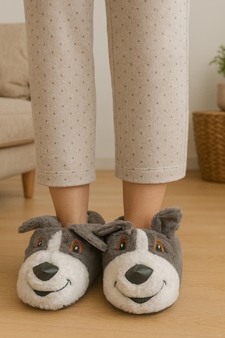Unisex Yetişkin Köpek Figürlü Peluş Panduf Ev Pandufu Ev Botu Taba