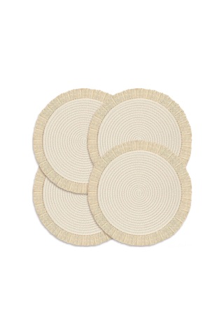 Geeksen 4'lü Yuvarlak Pamuklu Masa Örtüsü Seti, 13 İnç Isıya Dayanıklı Dekoratif Ürün Bej