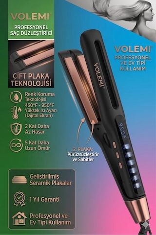 Volemı V-0102 Siyah Profesyonel Saç Maşası Color Care, 5x Renk Koruma, Keratin Yağlı Seramik Kaplama Dij