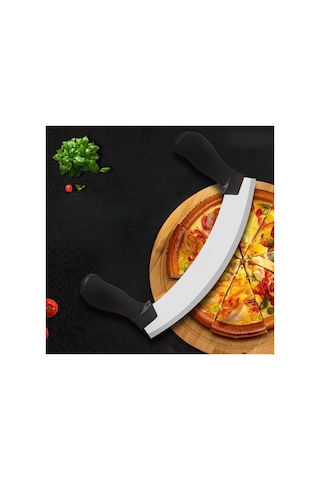 Satır Kıyma Bıçağı - Yarım Ay Modeli - Sebze Doğrama Satırı - Pizza Dilimleme Bıçağı - Paslanmaz Çelik