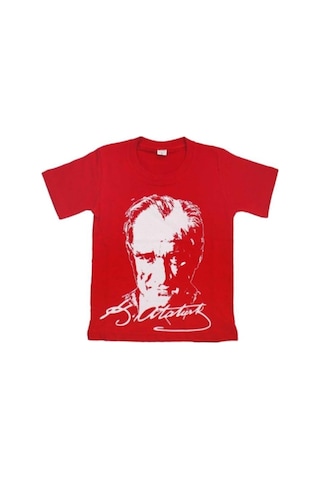 Cillop Butik Unisex Çocuk Atatürk Baskılı %100 Pamuk Tişört - 1983 - Kırmızı