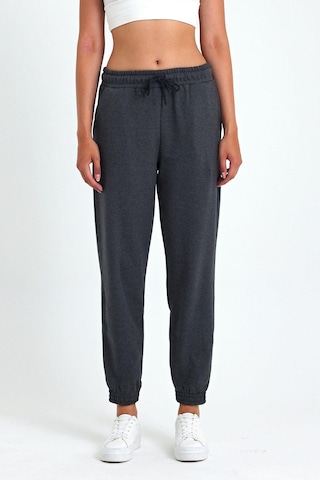 Kadın Antrasit Pamuklu Kalın Paçası Lastikli Yüksek Bel Rahat Jogger Eşofman Altı Antrasit