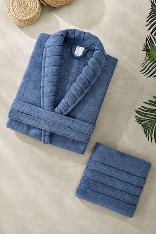 Mira Home Soft Elegance Banyo Tek Kişilik Bornoz Takımı Pamuklu Mavi
