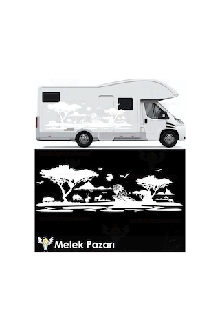 Aslan Karavan Sticker. Aslan Afrika Doğa Manzarası Karavan Sticke