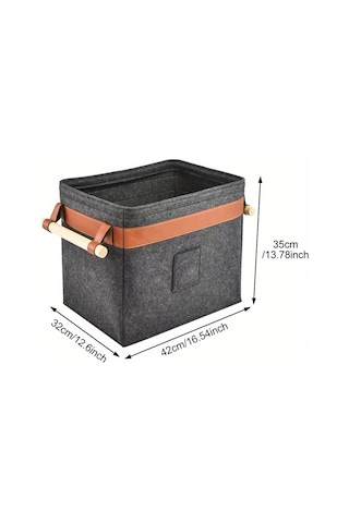 Xindoker Küçük Odun Ve Çakmak Taşı Depolama Sepeti - Katlanabilir Felt Materyal, Deri El Kolu, 60x40x40 Cm Sabit Konstruksiyon Koyu Gri