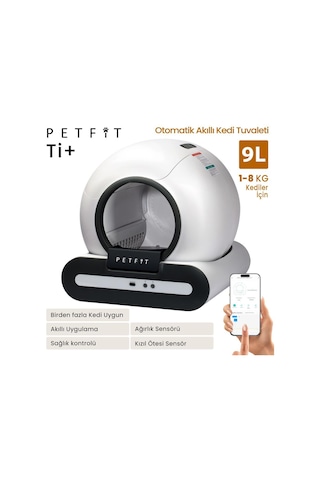 Petfit Ti+ 65l Wi-fi Akıllı Otomatik Kedi Tuvaleti Kum Kabı Siyah Ultra Sessiz+app Kontrol+akıllı Sensör+uv Filtre