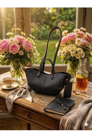 Housebags Valentina Kadın Fermuarlı + Cüzdan Charm El Ve Omuz Çantası Siyah