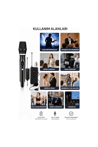 Glr Wn-07 Profesyonel 3 Lü Kablosuz Mikrofon Sistemi Uhf Yaka Ve El Mikrofonlu