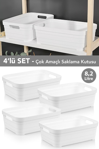 4 Adet Dekoratif Piramit Saklama Kutusu - Dolap İçi Düzenleyici Çok Amaçlı Organizer 8,2 Litre Beyaz Beyaz