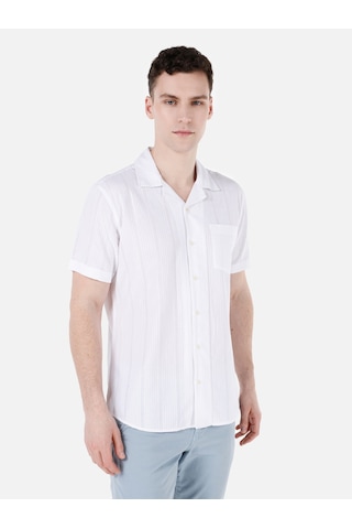 Colin's Colins Regular Fit Shirt Yaka Çizgili Beyaz Erkek Kısa Kol Gömlek Cl1067069 Q1.v1 Wht Beyaz