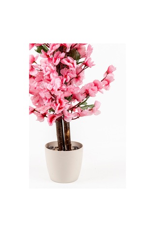 Yapay Çiçekçiniz Taş Detaylı Siyah Saksıda 60 Cm Yoğun Yapraklı Yapay Benjamin Ağacı pembe