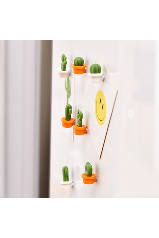 Fosenze "6 Adet Sevimli Kaktüs Buzdolabı Mıknatısı - Renkli Dekor Ve Pratik Kullanım" Portakal