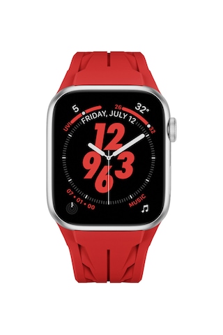 Apple Watch 7 45mm Uyumlu Krd-127 Metal Tokalı Silikon Kordon Kırmızı