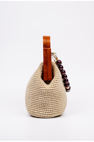 Fabric Craft Bag El Çantası Örgü Floş İplik Ahşap Saplı Açık Bej