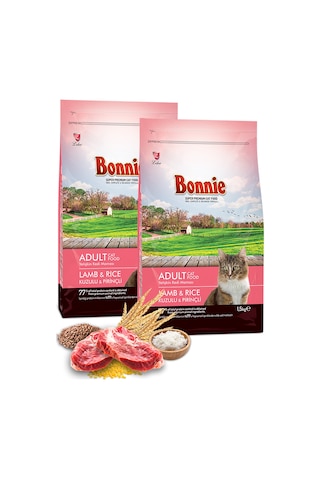 Bonnie Kuzu Etli ve Pirinçli Yetişkin Kedi Maması 2 x 1500 G