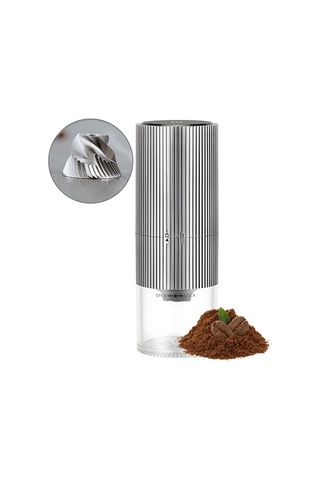 Createtech Taşınabilir Elektrikli Burr Kahve Öğütücü Type-c Şarj Paslanmaz Çelik Çekirdek Kablosuz Led Dokunmatik Ekran Otomatik Gümüş Gümüş