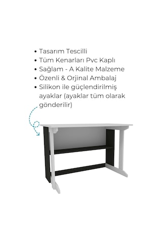 Enda Home Pillar Kütüphaneli Geniş Çalışma Masası 100x56 Cm Antrasit - Beyaz
