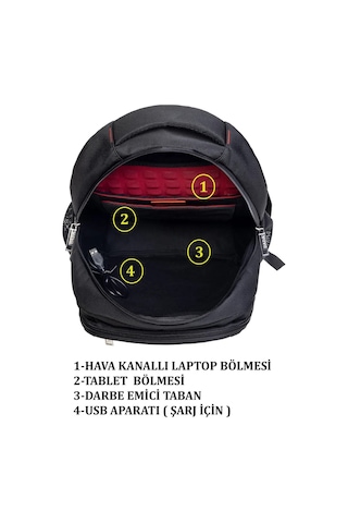 Dada Laptop Bölmeli 15.inç Su Geçirmez Kumaş Günlük Okul Sırt Çantası Siyah